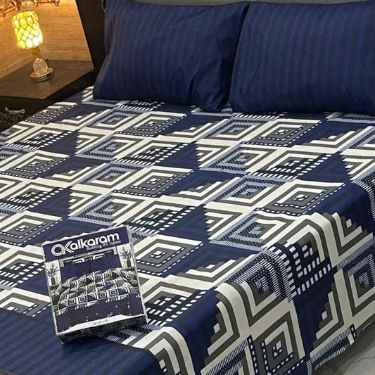 3 Piece Set Double Bed Printed King Size Bedsheet