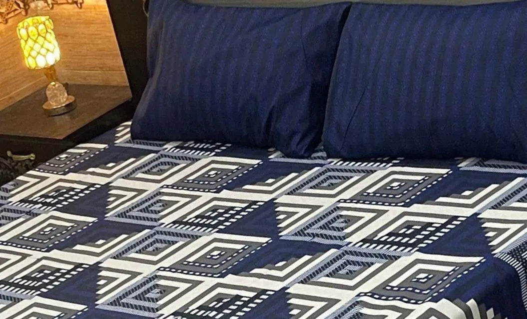 3 Piece Set Double Bed Printed King Size Bedsheet