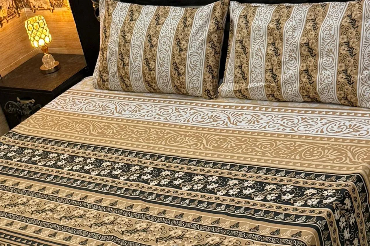 3 Piece Set Double Bed Printed King Size Bedsheet