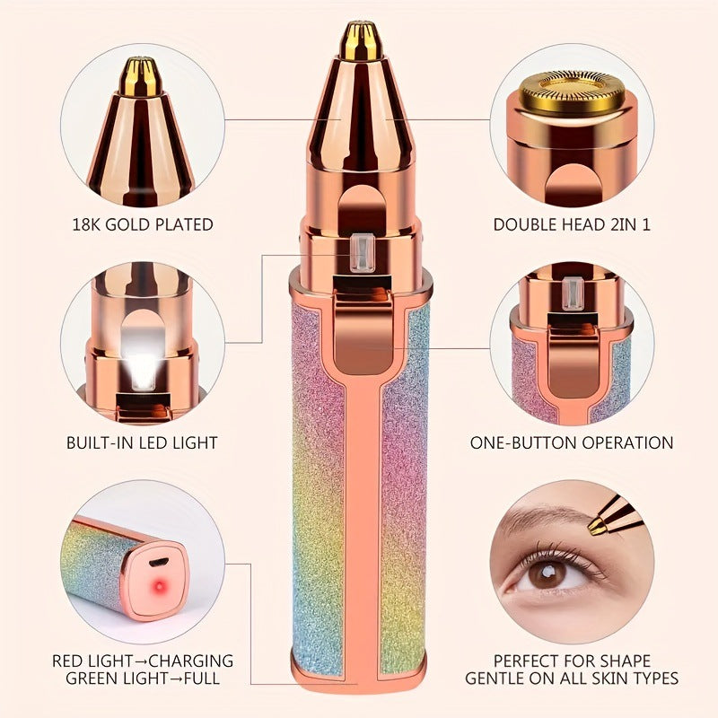 2-in-1 Rechargeable Eyebrow Trimmer & Facial Hair Remover for Women