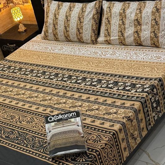 3 Piece Set Double Bed Printed King Size Bedsheet