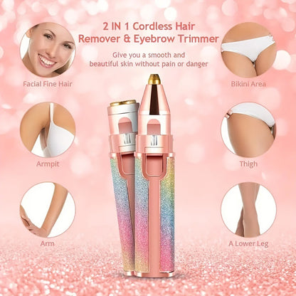 2-in-1 Rechargeable Eyebrow Trimmer & Facial Hair Remover for Women