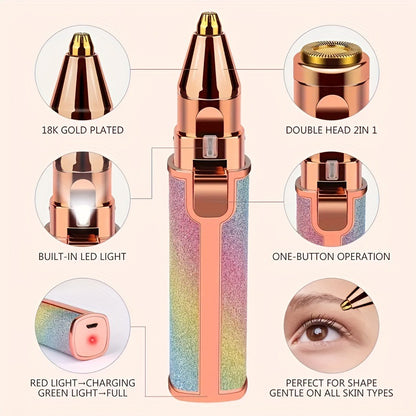 2-in-1 Rechargeable Eyebrow Trimmer & Facial Hair Remover for Women